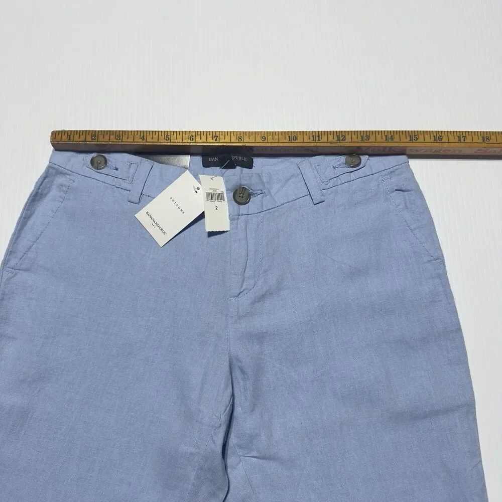 Banana Republic Linen Blend Pants Size 2 Women’s Light Blue Cropped Chino NWT